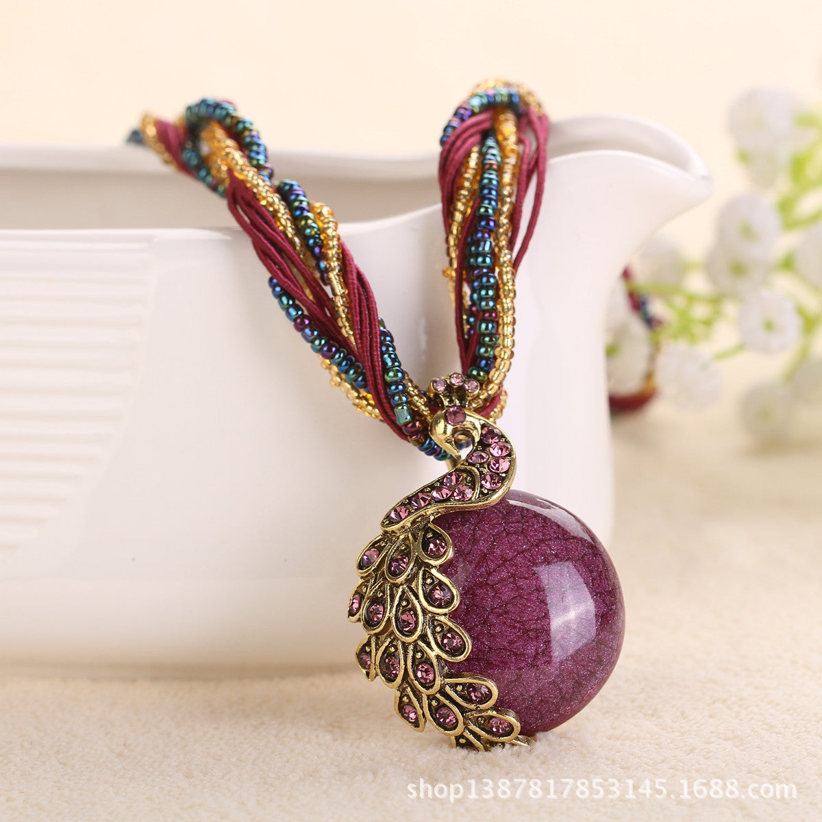 Ethnic Style Rice Bead Woven Necklace for Women