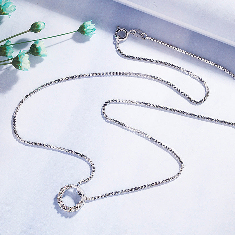 Round Zircon Diamond Pendant Necklace | Collarbone Chain