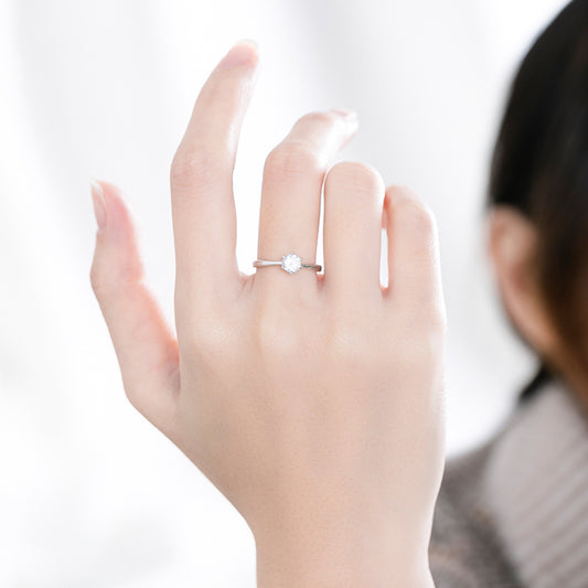 Sterling Silver Moissanite Ring | 925 Silver Zircon Women's Adjustable