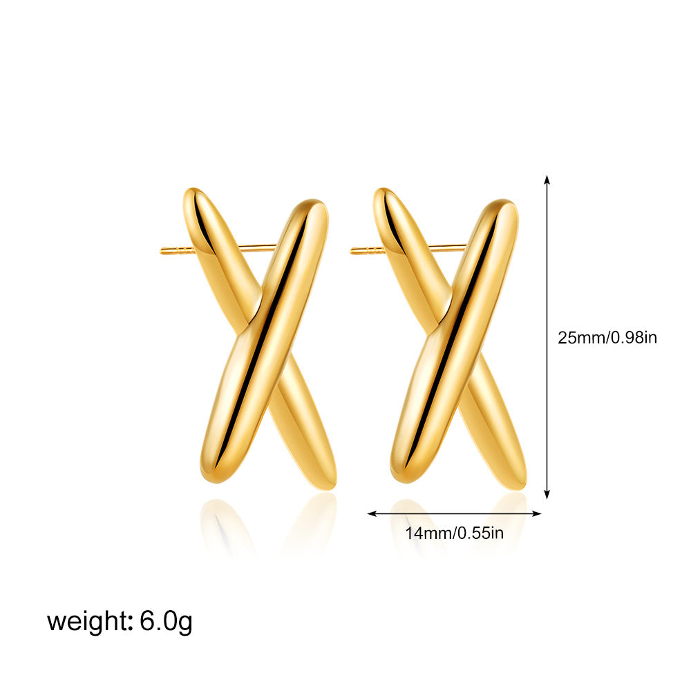 18K Gold Cross Stud Earrings | Stainless Steel Glossy Unisex