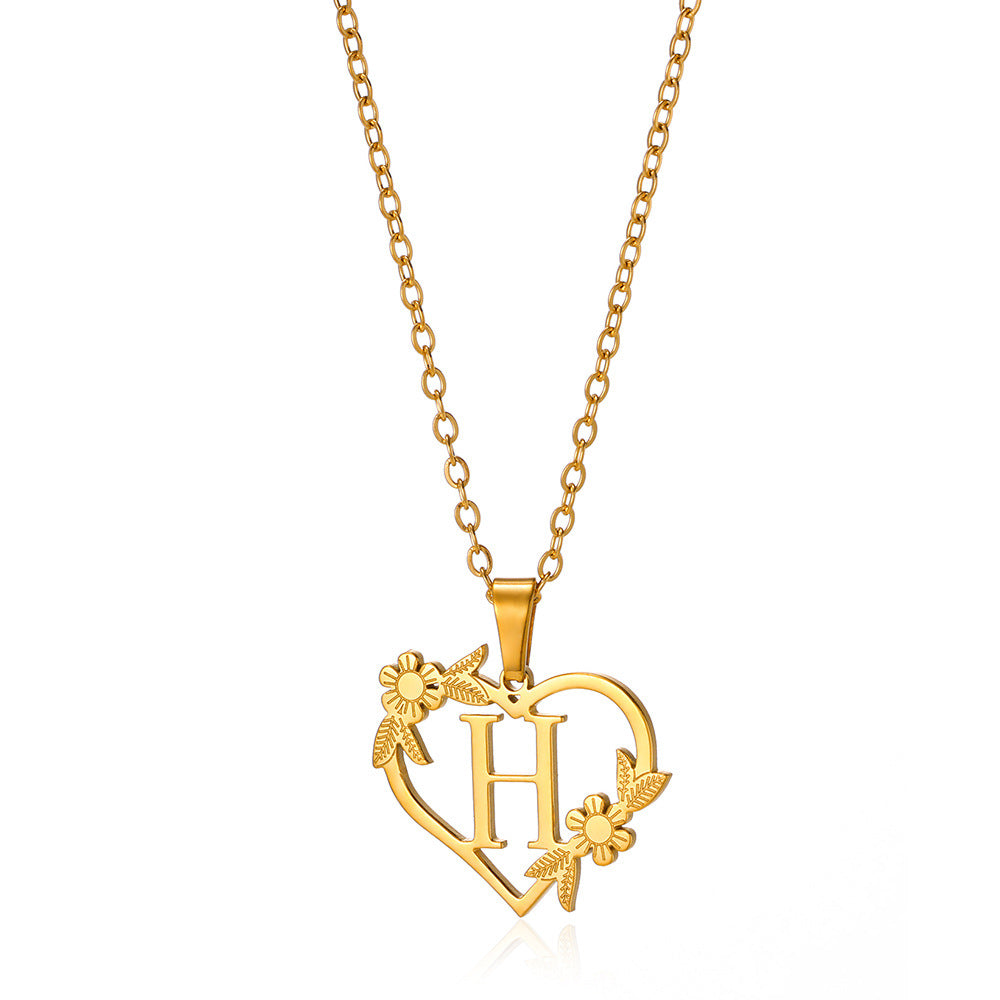 18K Gold Plated Hollow Heart and Flower Pendant Necklace