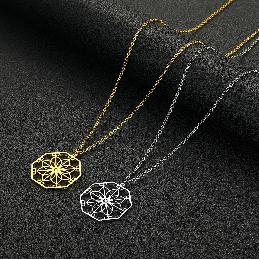 Mandala Flower Pendant Necklace | Intricate Geometric Design