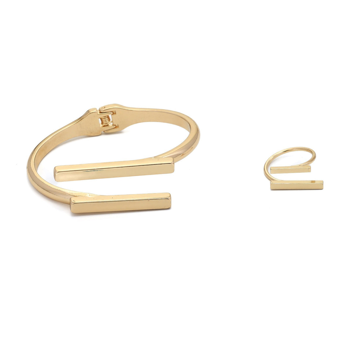 Geometric Square Opening Bracelet and Ring Set