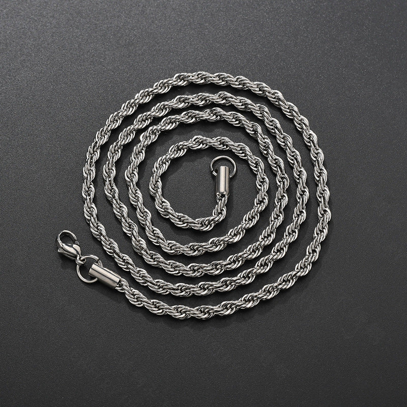 Hip Hop Twisted Rope Chain Necklace in Stainless Steel | Vacuum Plated Gold