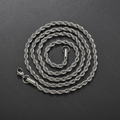 Hip Hop Twisted Rope Chain Necklace in Stainless Steel | Vacuum Plated Gold