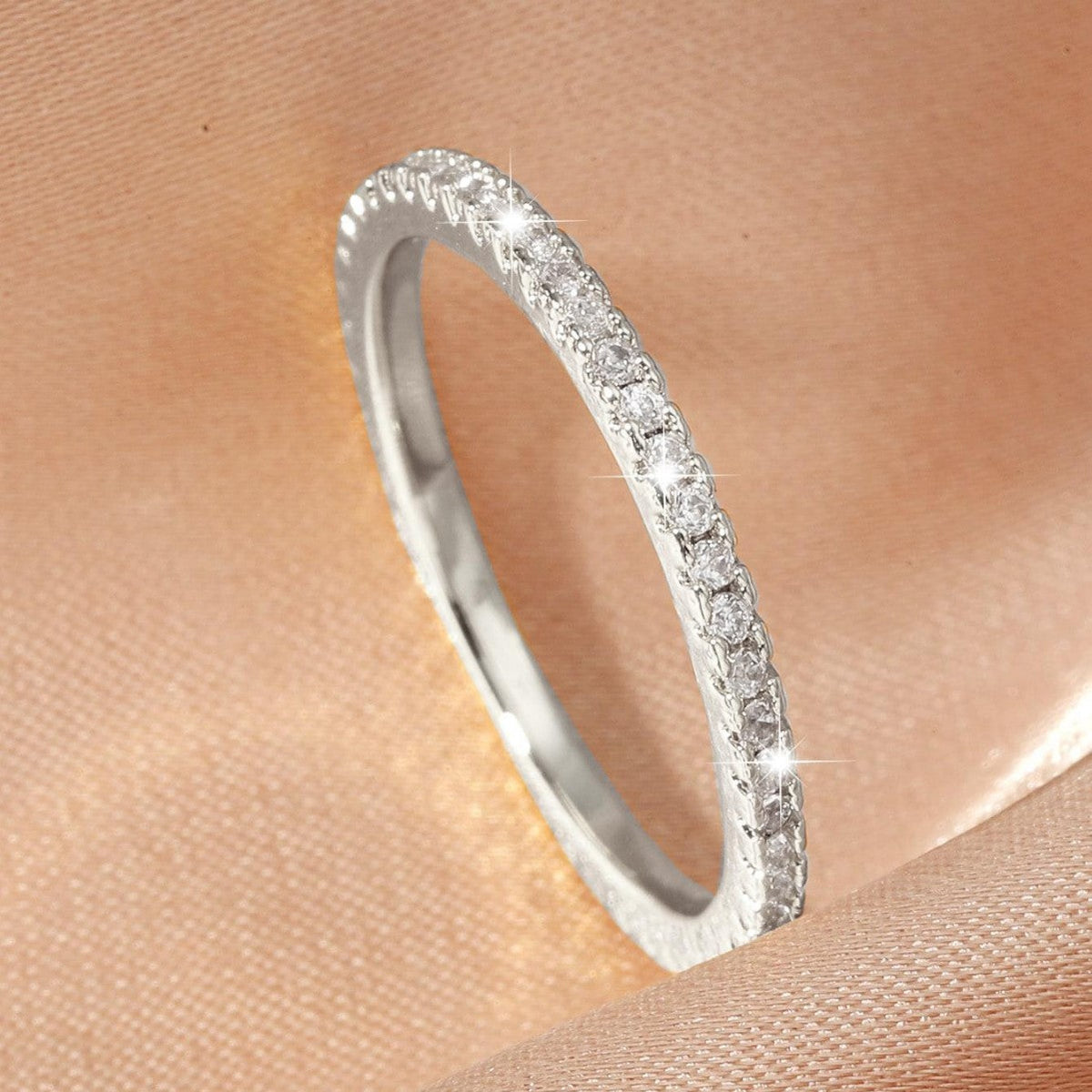 Copper Zircon Ring Set for Women | 3-Piece Silver