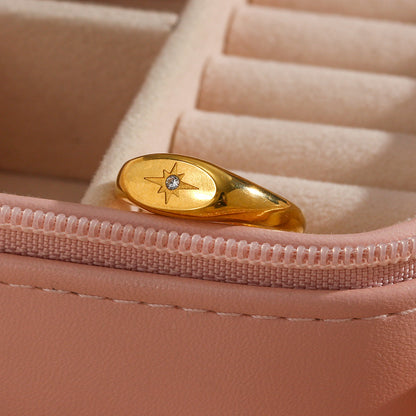 Golden Oval Star Zircon Ring | Stainless Steel Women's Fashion OL