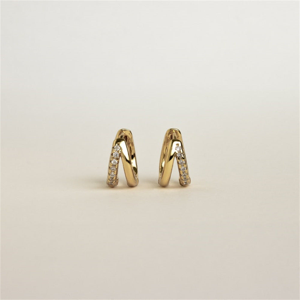 Electroplated Zircon Earrings | Alloy U-Shape Geometric Gold Silver