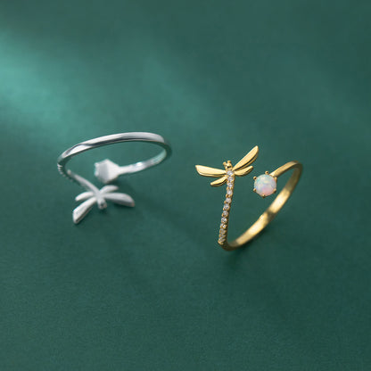 925 Silver Dragonfly Opal Ring | Adjustable Women's Fresh Style