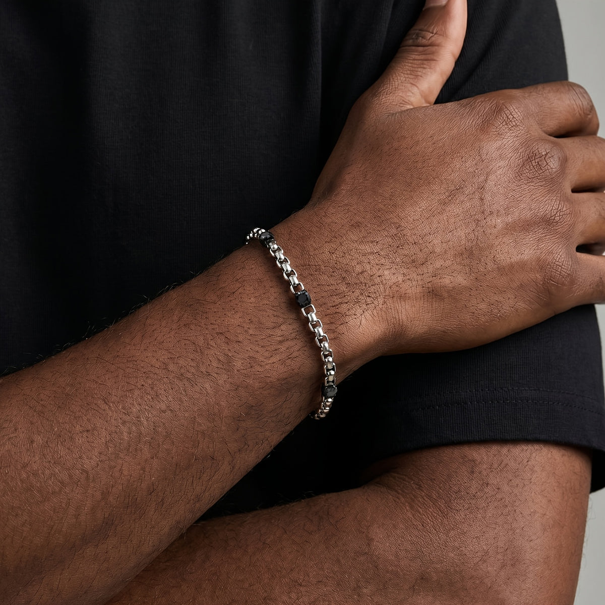 Black Zircon Square Curb Chain Bracelet for Men