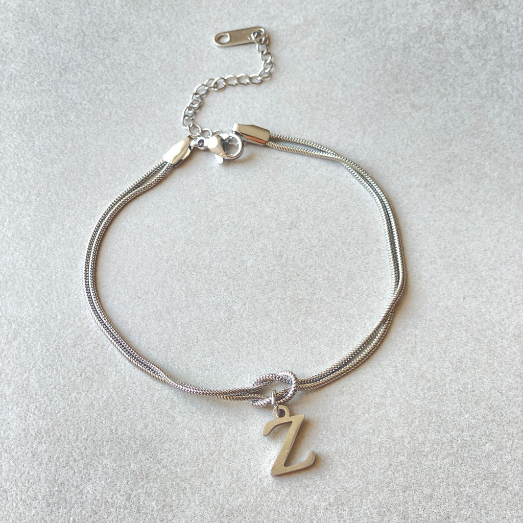 Initial Letter Love Knot Bracelet for Women | Gold Snake Chain