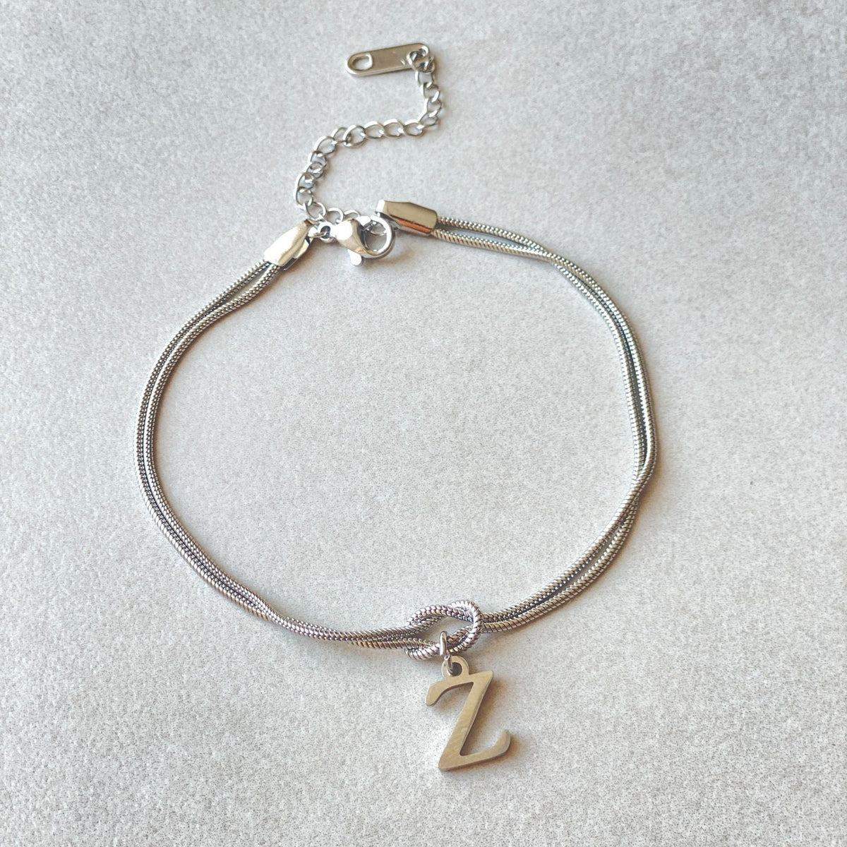 Initial Letter Love Knot Bracelet for Women | Gold Snake Chain