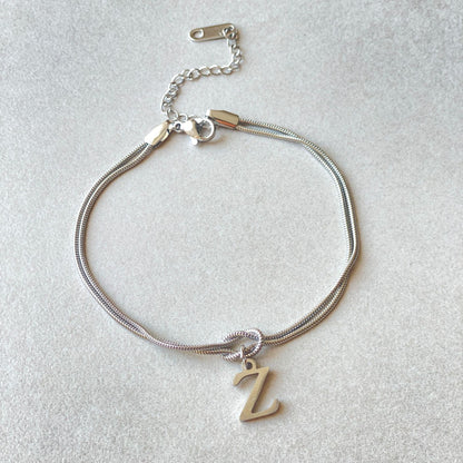 Initial Letter Love Knot Bracelet for Women | Gold Snake Chain