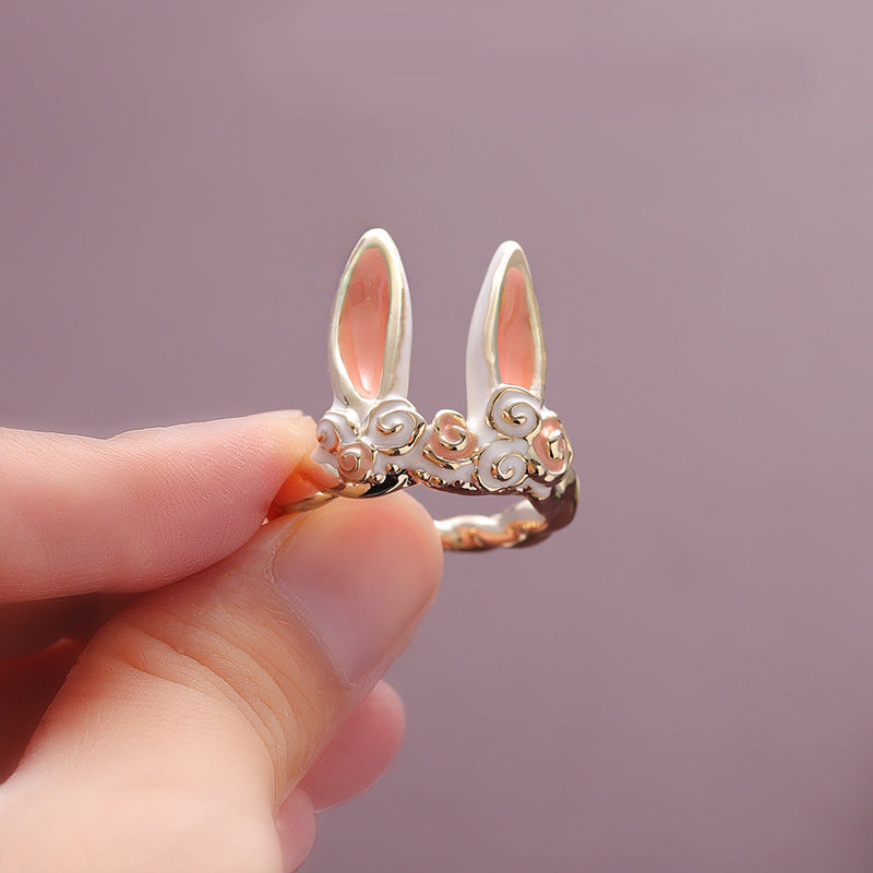 Rabbit Ear Oil Drop Ring | Metal Cartoon Women's Colour Ring