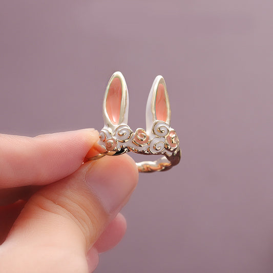 Rabbit Ear Oil Drop Ring | Metal Cartoon Women's Colour Ring