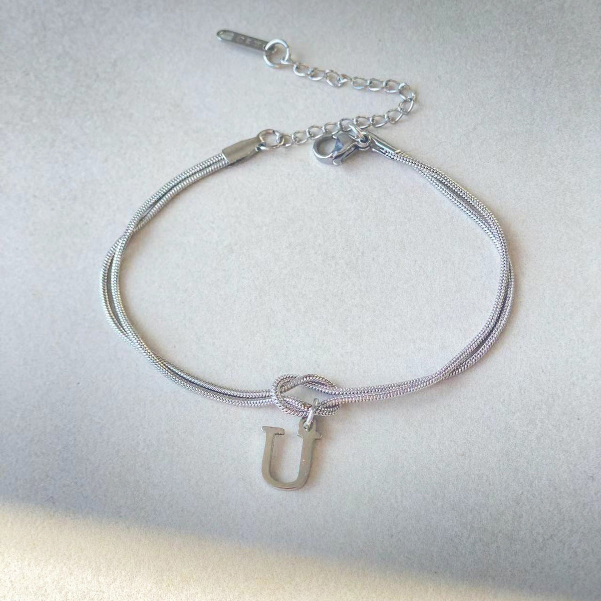 Initial Letter Love Knot Bracelet for Women | Gold Snake Chain