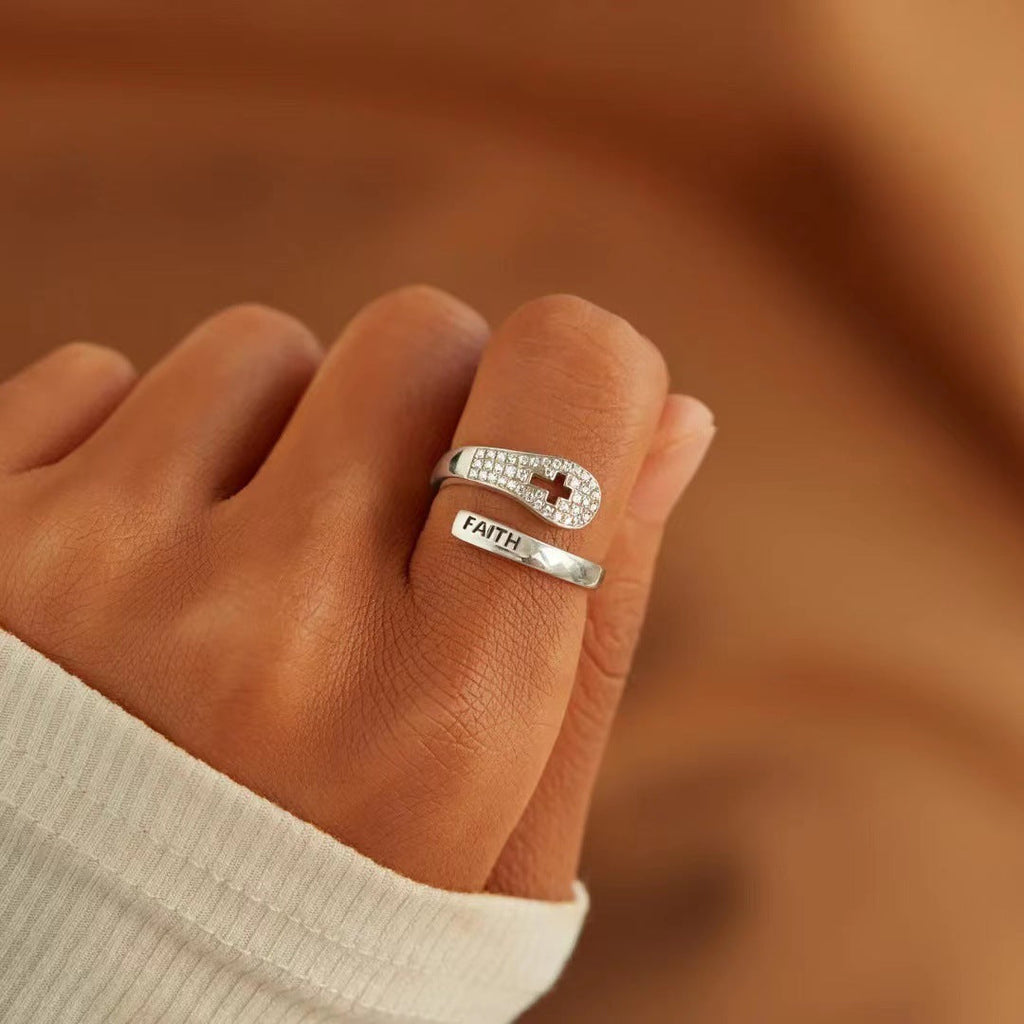 S925 Sterling Silver Faith Cross Zircon Ring | Korean Style