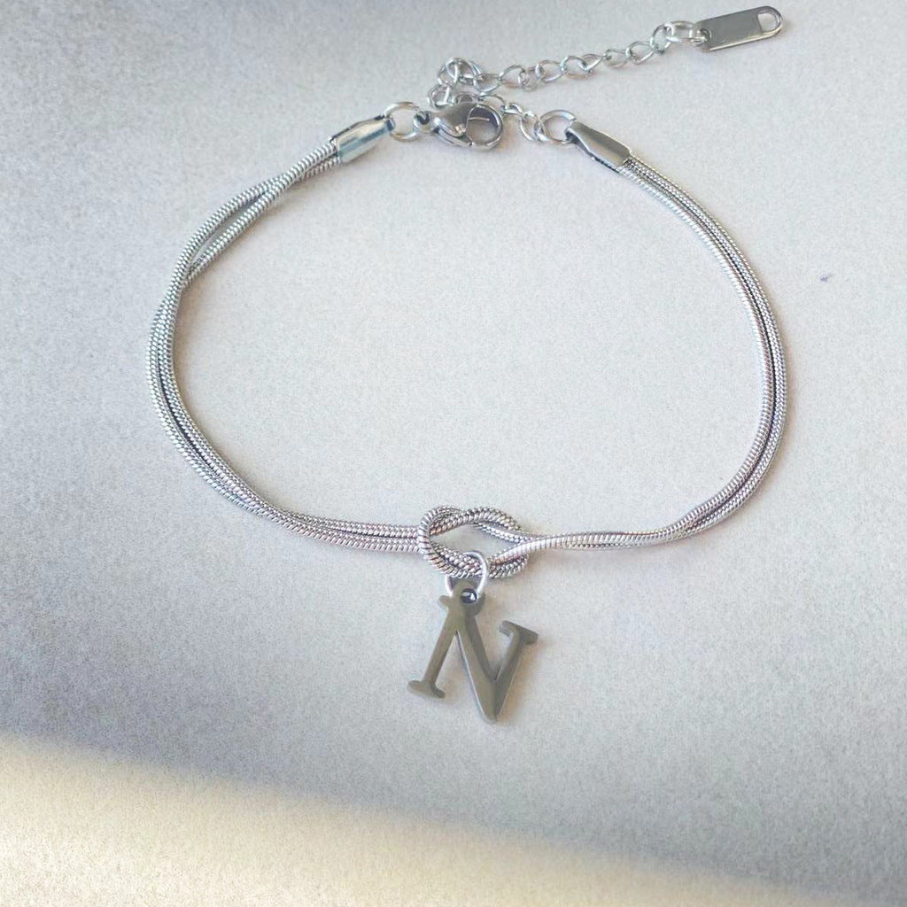 Initial Letter Love Knot Bracelet for Women | Gold Snake Chain