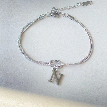 Initial Letter Love Knot Bracelet for Women | Gold Snake Chain