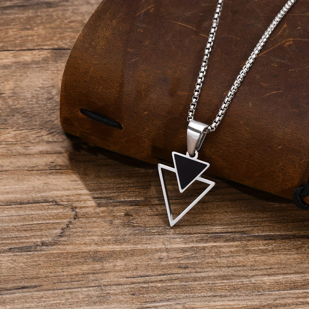 Double Inverted Triangle Pendant Necklace for Men