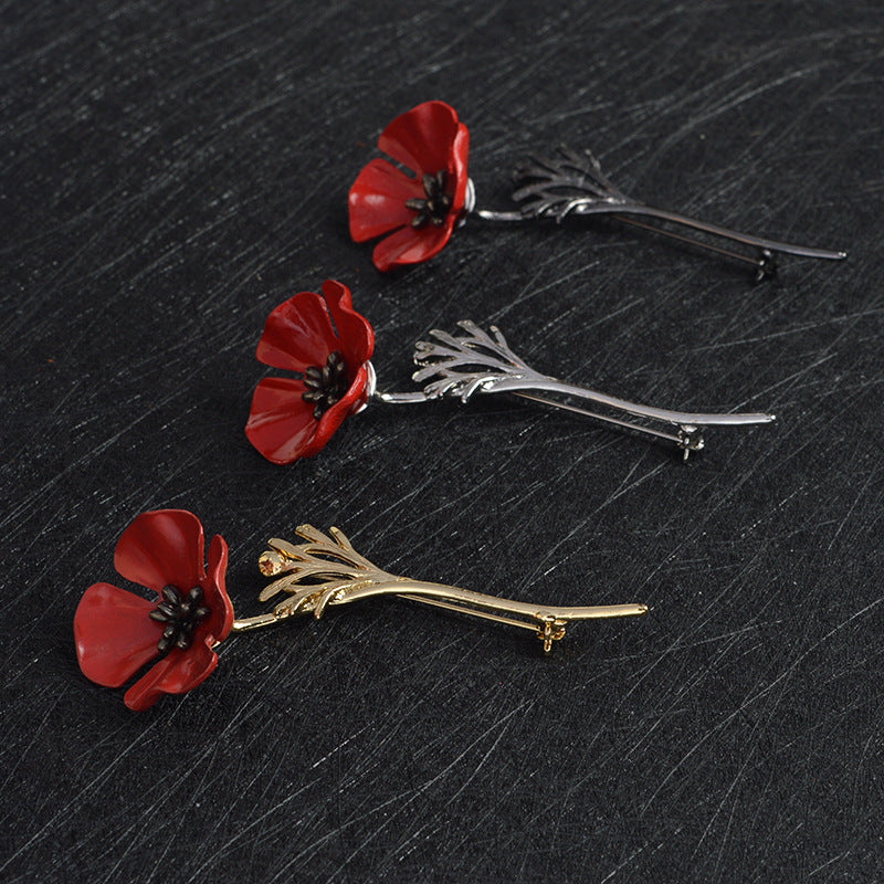 Red Flower Brooch | Alloy Floral Decorative Pin