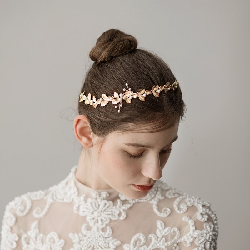 Golden Leaf Pearl Hair Ornament | Alloy Natural
