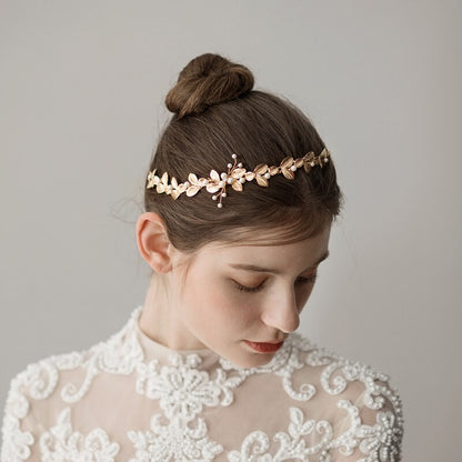 Golden Leaf Pearl Hair Ornament | Alloy Natural