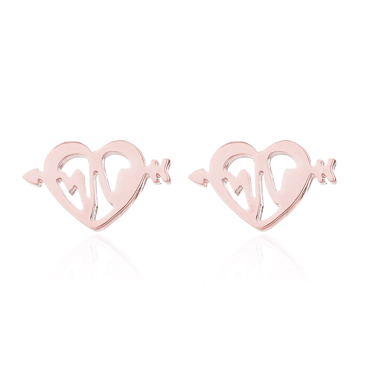 Arrow Through Heart Stud Earrings | Stainless Steel Gold Black Silver Rose