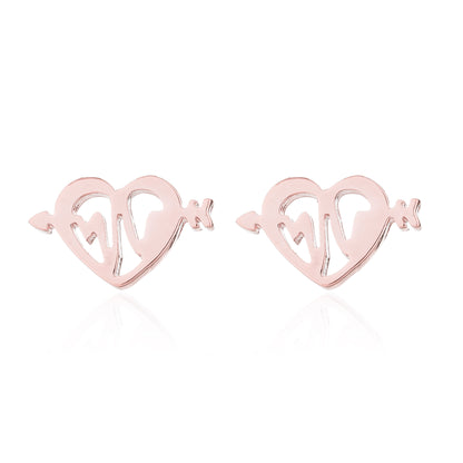 Arrow Through Heart Stud Earrings | Stainless Steel Gold Black Silver Rose