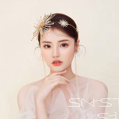 Bridal Rhinestone Fireworks Headband | Alloy Gold 14cm 103g