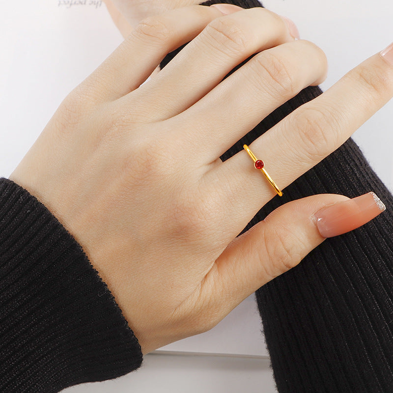 Zircon Round Diamond Coil Ring | Titanium Steel Red White Green