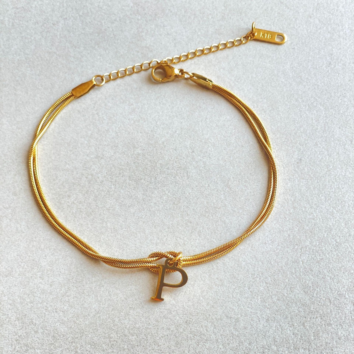 Initial Letter Love Knot Bracelet for Women | Gold Snake Chain