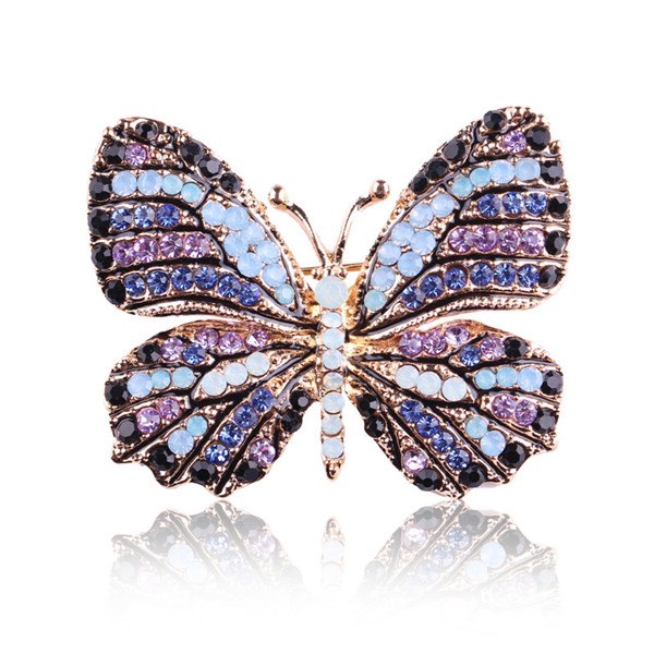 Rhinestone Butterfly Brooch Pin | Alloy Gold Wedding Bridal 4cm