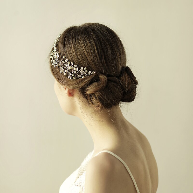 Pearl Bridal Hair Band | Glass Drill Korean Silver 26cm 13g