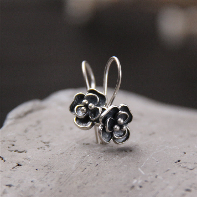 S925 Vintage Silver Rose Earrings | Thai Silver Retro Floral 9mm