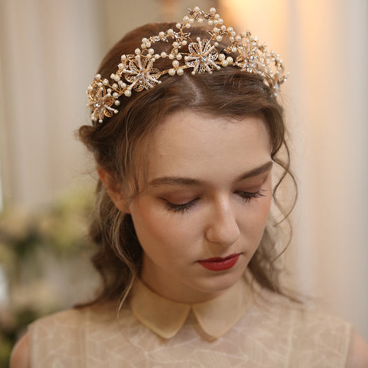 Bridal Pearl Crystal Crown Headdress | KC Gold Manual Crafted
