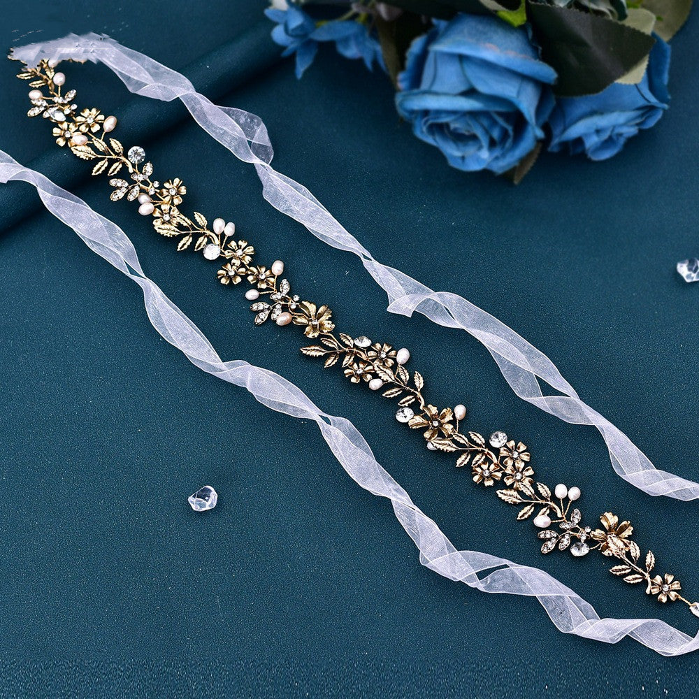 Freshwater Pearl Leaf Hair Band | Alloy Wave 41cm with Earrings
