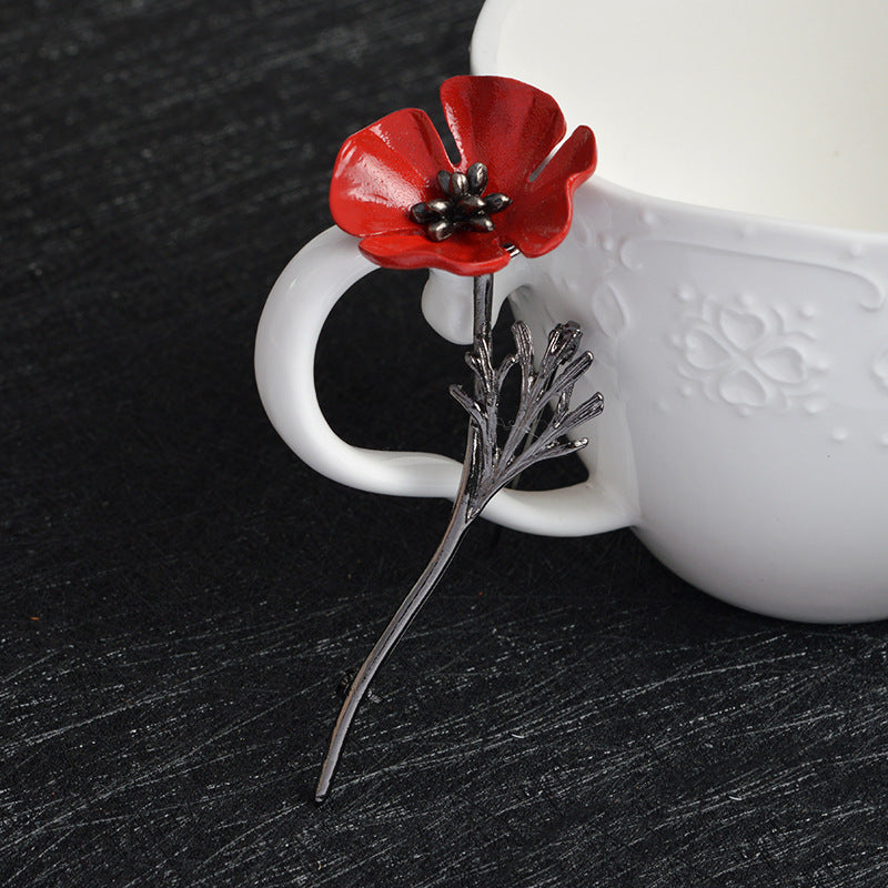 Red Flower Brooch | Alloy Floral Decorative Pin