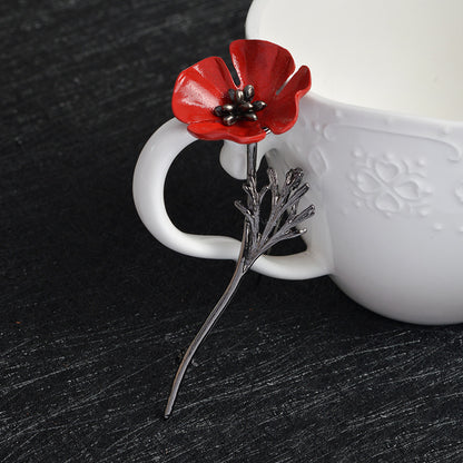 Red Flower Brooch | Alloy Floral Decorative Pin