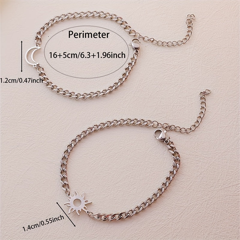 Sun & Moon Couple Bracelet Set 2 | Personalized Stainless Steel Matching Bracelets for Him & Her