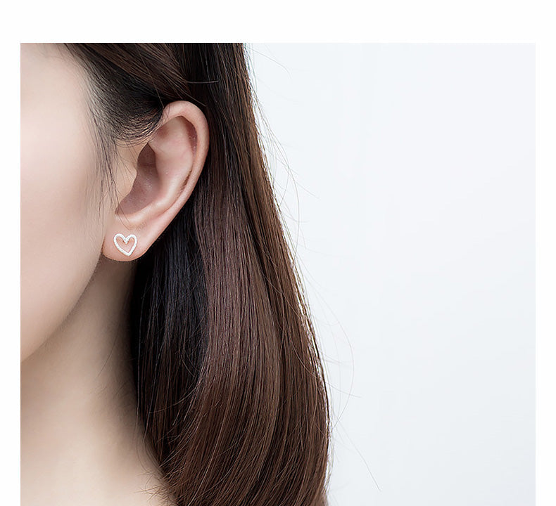 925 Silver Hollow Heart Stud Earrings | Tiny Cute Gift for Girls