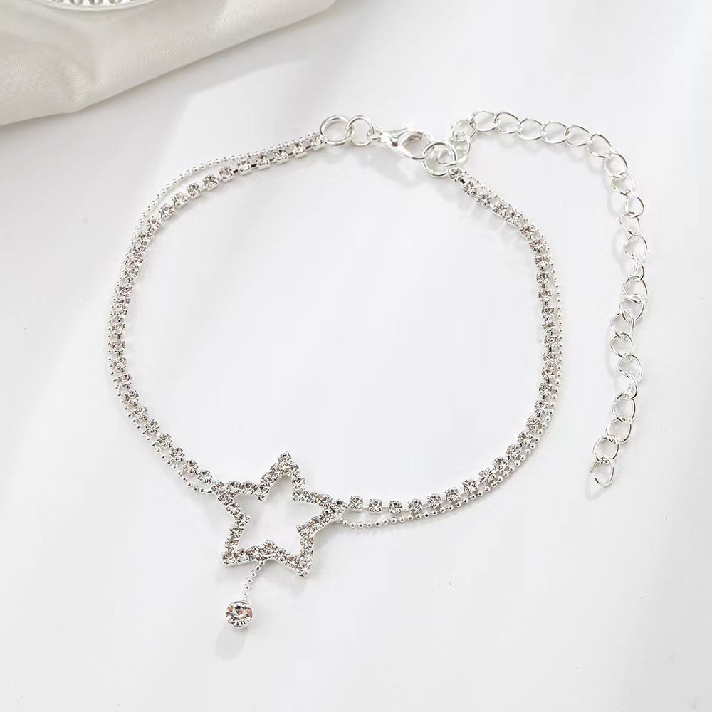 Star Heart Rhinestone Anklet | Rhinestone Gold Silver European