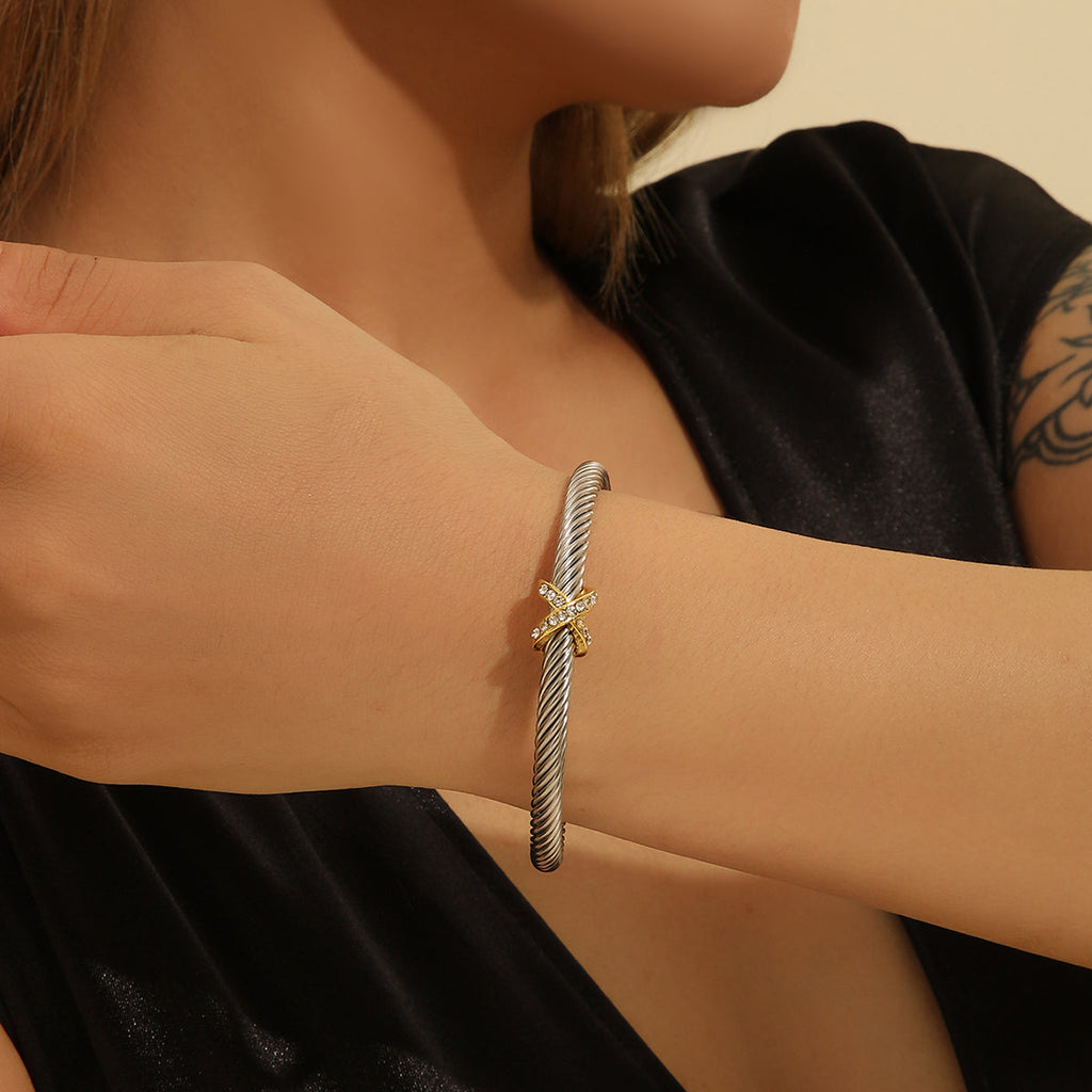 Figure-8 Cross Open Bracelet with Zircon | Stainless Steel Unisex