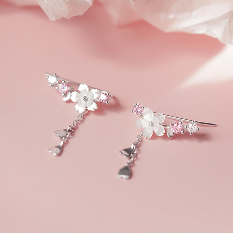 Flower Pendant Long Earrings | Copper Korean Platinum Plated