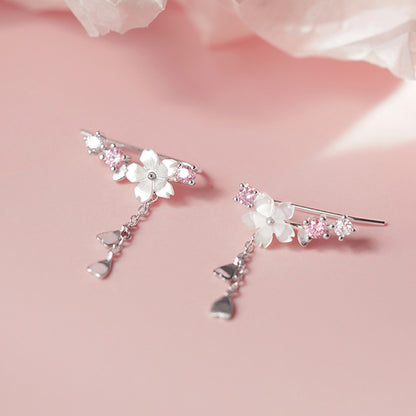 Flower Pendant Long Earrings | Copper Korean Platinum Plated