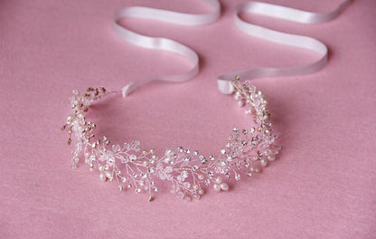 Handmade Crystal Bridal Hair Hoop | Glass Gold Silver 35-40cm