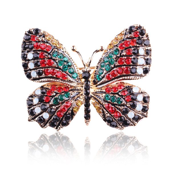 Rhinestone Butterfly Brooch Pin | Alloy Gold Wedding Bridal 4cm