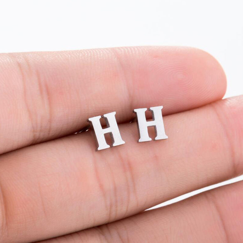 Stainless Steel Letter Stud Earrings | Electroplated Individually Packed