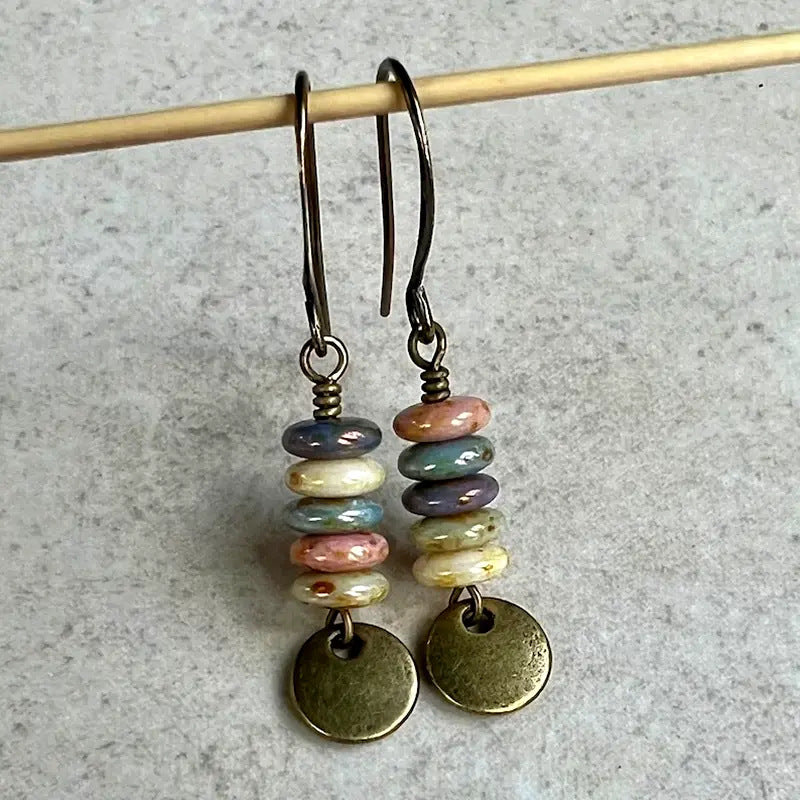 Retro Bohemian Triple-Circle Earrings | Alloy Colour-Block Ethnic