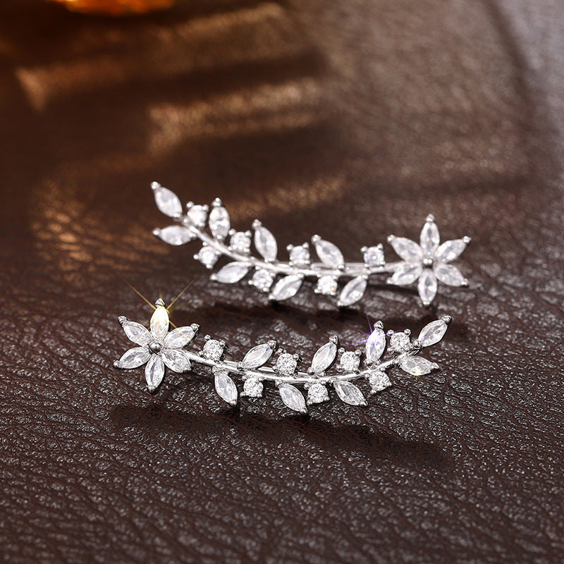 Full Diamond Flower Earrings | Copper Korean Style Gold Rose Gold Silver